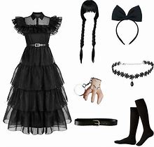 Women Girls Addams Family Costume Wednesday Adams Fancy Dress Wig Party Outfit Style 5 XL