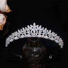 Aoligrace Silver Cubic Zirconia Small Wedding Crowns For Bride CZ Birthday Party Floral Tiaras Sweet 16 Prom Hair Accessories