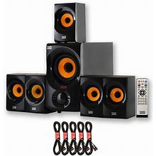 Acoustic Audio AA5170 Home Theater 5.1 Bluetooth Speaker System With FM And 5 Extension Cables, Black