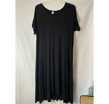 Old Navy Black Short Sleeve Scoop Neck Knit Dress Rayon, Spandex Women