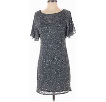Aidan Mattox Cocktail Dress - Shift Cold Shoulder Short Sleeve: Silver Stars Dresses - Women's Size 0