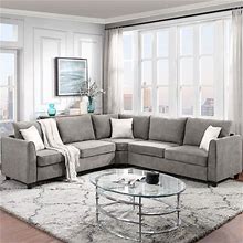 100100 Big Sectional Sofa Couch L Shape Couch For Home Use Fabric Grey 3 Pillows Included