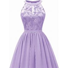 Purple Halter Neck Heart Bustline Cocktail Dress | Color: Purple | Size: L