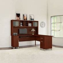 Bush Furniture Somerset 72W L Shaped Desk With Hutch In Hansen Cherry