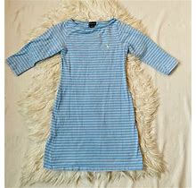 Ralph Lauren Dress Girls 8/10 Blue Striped Long Sleeve Crewneck Knit