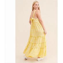 Free People Dresses | New Free People Tiered Maxi Dress Yellow Gingham Xs | Color: White/Yellow | Size: Xs