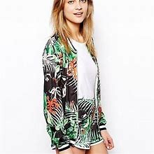 ASOS | Bomber Jacket In Tropical Print E142 - Women | Color: Green | Size: XS