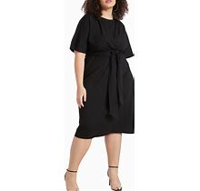 Plus Size Women's Cross Front Flutter Sleeve Dress By ELOQUII In Black Onyx (Size 26)