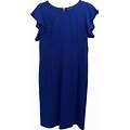 Liz Claiborne Womens Dress Size 14 Blue Sheath Style Ruffle Sleeve Knee Length