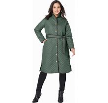 Plus Size Women's Quilted Collarless Long Jacket By Jessica London In Pine (Size 24 W)