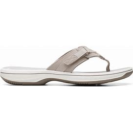 Women's Clarks Breeze Sea Flip-Flops Sandals In Light Taupe Size 5