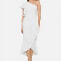 Aqua Dresses | Aqua Women's Ruffled One Shoulder Evening Dress | Color: White | Size: 8