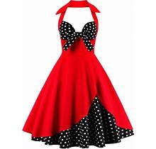 Women Vintage 1950S Rockabilly Swing Dress 50S Pinup Retro Hepburn Style A-Line Halterneck Floral Dresses