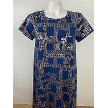 Lularoe XS CARLY Metallic Rose Gold Blue Dress Short Sleeve Polyester Spandex