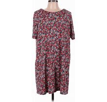 J.Jill Casual Dress Crew Neck Short Sleeve: Red Floral Dresses - Women's Size Medium Petite