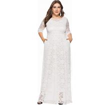 Beauty-Emily Womens Floral Lace 2/3 Sleeves Maxi Dress Plus Size Evening Party Dress