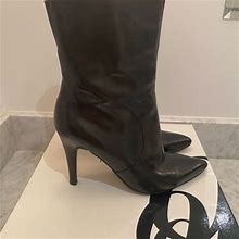 Nine West Shoes | Black Leather 3 1/2 " Heel Boots By Nine West. | Color: Black | Size: 8.5