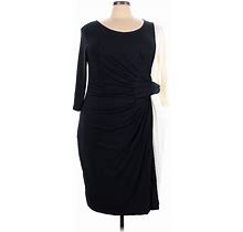 Jessica London Cocktail Dress - Sheath Scoop Neck 3/4 Sleeves: Black Print Dresses - Women's Size 24