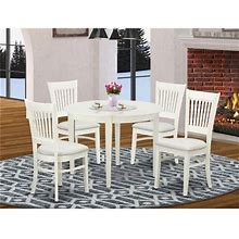 East West Furniture White Piece Boston Wood Dining Table Set - Linen Size 5