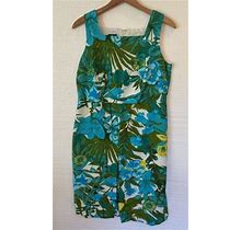 Talbots Dress Women 8 Petite Square Neck Lined Stretch Floral