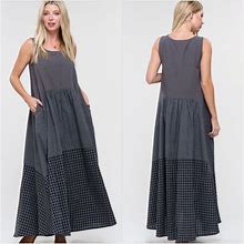 Des Feli Dresses | Gingham & Stripe Maxi Dress | Color: Gray | Size: Various