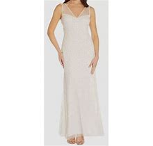 $299 Adrianna Papell Women's White V-Neck Beaded Sequined Gown Dress
