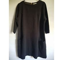 Women's Boden Dress Black Cotton Knit Sz 16 Pockets 3/4 Length Sleeves