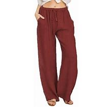Tuobarr Womens Sweat Pants,Women's Pants,Women Casual High Waisted Solid Color Cotton Linen Pants Drawstring Elastic Waist Long Wide Leg Pants With Po