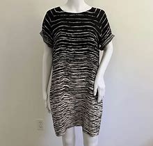 Vince Black & Ivory 100% Silk Interesting Pattern Ss T-Shirt Dress