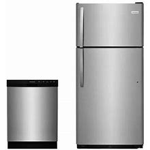 Frigidaire 2-Piece Kitchen Package With FFTR1821TS 30" Freestanding Top Freezer Refrigerator And FFBD2412SS 24" Built In Full Console Dishwasher In S