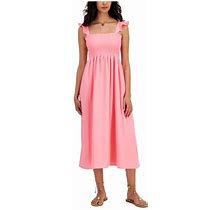 Inc Dresses Womens Coral Textured Smocked Ruffled Lined Skirt Sleeveless Square Neck Midi Fit + Flare Dress 10