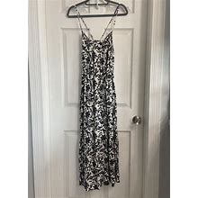 Loft Maxi Summer Dress Size Medium Petite White & Black Floral