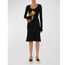 Burberry Wool Knit Long-Sleeve Dress, Black, Women's, M, Casual & Work Dresses Wool Dresses