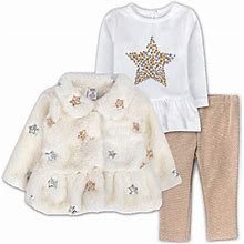 Baby Essentials Fleece Fur Winter Coat Baby Girl 1218 Months Toddler Baby Girl Long Sleeve Outfit Sets With Peplum Top Dress Leggings 3 Piece Set Whi