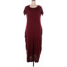 Jessica London Casual Dress - High/Low Crew Neck Short Sleeve: Burgundy Dresses - Women's Size 14