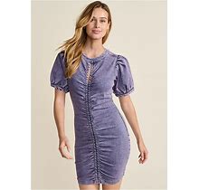 Women's Puff Sleeve Denim Dress - Lavender, Size 6 By Venus