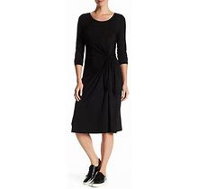 Three Dots Womens Whitney Long Sleeve Knit Twist Dress Black Size Xs -