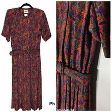 Vintage Dresses | Vintage 80S Paisley Floral Belted Dress, Retro Secretary Dress, Modest Mom Dress | Color: Purple/Red | Size: 8
