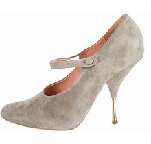 ROCHAS AUTH $899 Women's Grey Suede Leather Steel Heel Mary Jane Pumps Size 37