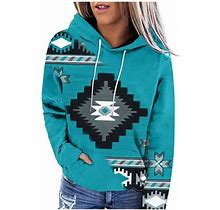 Cymmpu Girls' Ethnic Western Printed Geometric Graphic Tops Ladies Drawstring Hooded Pullover Clothing Long Sleeve Shirts Casual Sweatshirts Holiday T