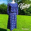 Vintage Dresses | Vintage Bright Ditsy Floral Crochet Lace Collared Puff Sleeve Dress J T Dress | Color: Blue/Purple | Size: 6