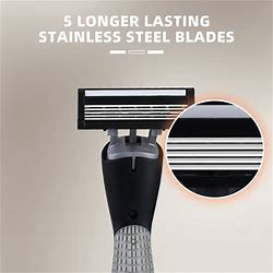 5-Blade Disposable Razors For Men, 2 Handles+16 Razor Blades Refills, Gray
