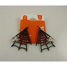 Gothic Black Silver Spider And Web Halloween Earrings Costume