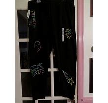 Brooklyn Cloth Womens Sweatpants Joggers Black Colorful Screen Prints XL