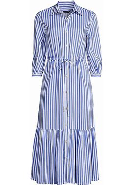 Women's Petite Rayon Shirred Midi Shirt Dress - Lands' End - Blue - L