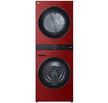 Washtower Stacked SMART Laundry Center 4.5 Cu.Ft. Front Load Washer & 7.4 Cu.Ft. Electric Dryer In Candy Apple Red