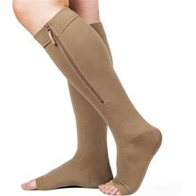 Zipper Compression Socks 20-30Mmhg, Open Toe Compression Socks With Wide Calf