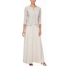 Alex Evenings Lace Jacket & Lace-Top Gown - Taupe - Size 6