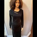 Venus Dresses | Venus Black Jersey Sleeve Obsidian Cutout Neck Ruched Dress Szm/L | Color: Black | Size: L