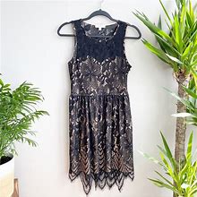 Love, Fire Dresses | Love Fire Black Crochet Lace Dress Asymmetric M | Color: Black/Cream | Size: M